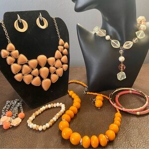 Vintage Orange and Peach Color bracelets, necklaces earrings Jewelry Set